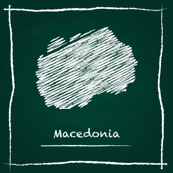 Macedonia, la Antigua República Yugoslava del contorno mapa vectorial mano dibujada con tiza en una pizarra verde . — Vector de stock