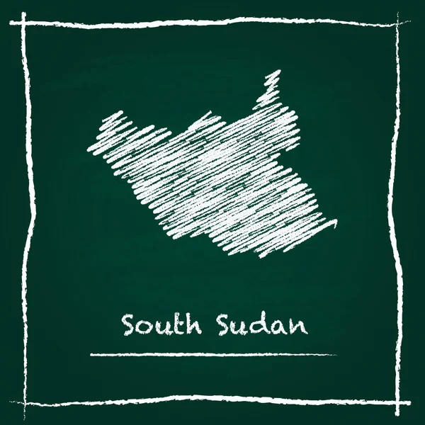 South Sudan outline vector map hand drawn with chalk on a green blackboard.