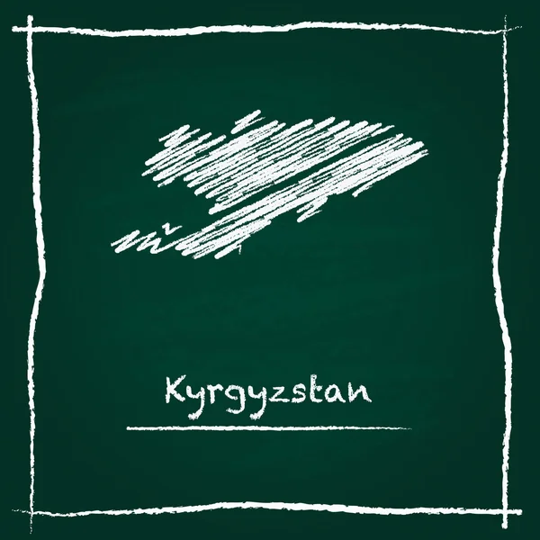 Kyrgyzstan outline vector map hand drawn with chalk on a green blackboard. — Stock Vector