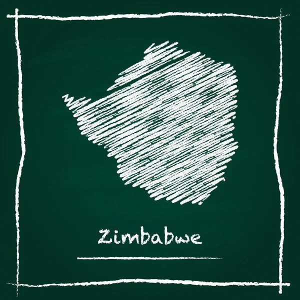 Zimbabué esboço mapa vetorial desenhado à mão com giz em um quadro-negro verde . — Vetor de Stock