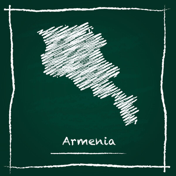 Armenia outline vector map hand drawn with chalk on a green blackboard.