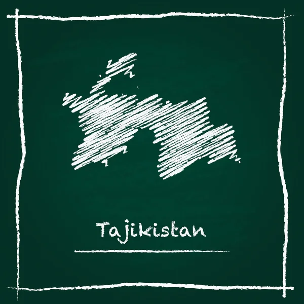 Tayikistán contorno mapa vectorial mano dibujada con tiza en una pizarra verde . — Archivo Imágenes Vectoriales