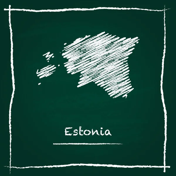 Estonia esquema mapa vectorial mano dibujada con tiza en una pizarra verde . — Vector de stock