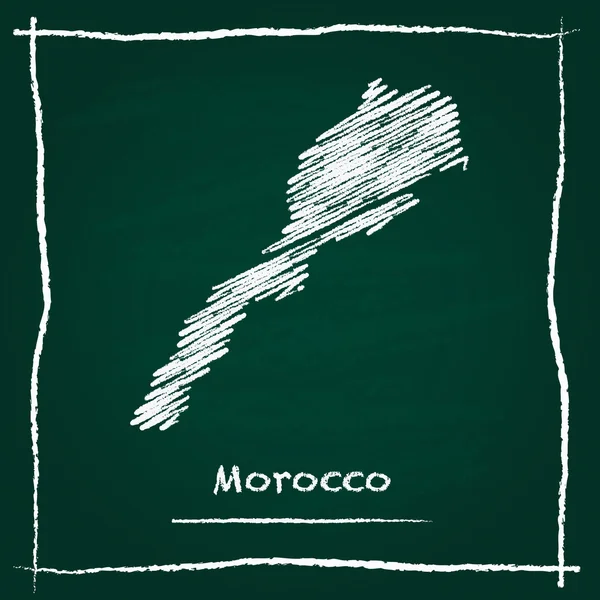 Morocco outline vector map hand drawn with chalk on a green blackboard.