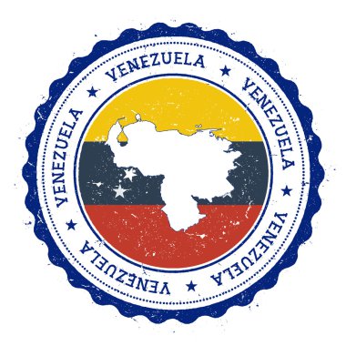 Venezuela, Bolivarian Republic of map and flag in vintage rubber stamp of state colours. clipart