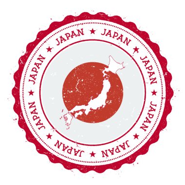 Devlet renkleri vintage kauçuk damga Japonya harita ve bayrak.