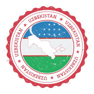 Özbekistan haritası ve vintage lastik damgası devlet renklerin bayrağı.