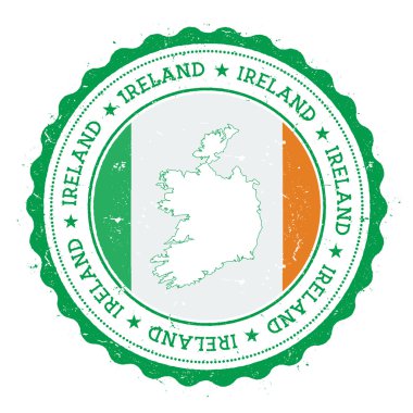 Ireland map and flag in vintage rubber stamp of state colours. clipart