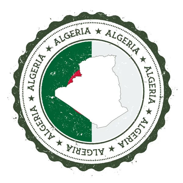 Devlet renkleri vintage kauçuk damga Cezayir haritası ve bayrağı. — Stok Vektör