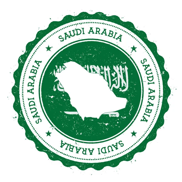 Arabia Saudita mapa y bandera en caucho vintage estampado de colores de estado . — Archivo Imágenes Vectoriales