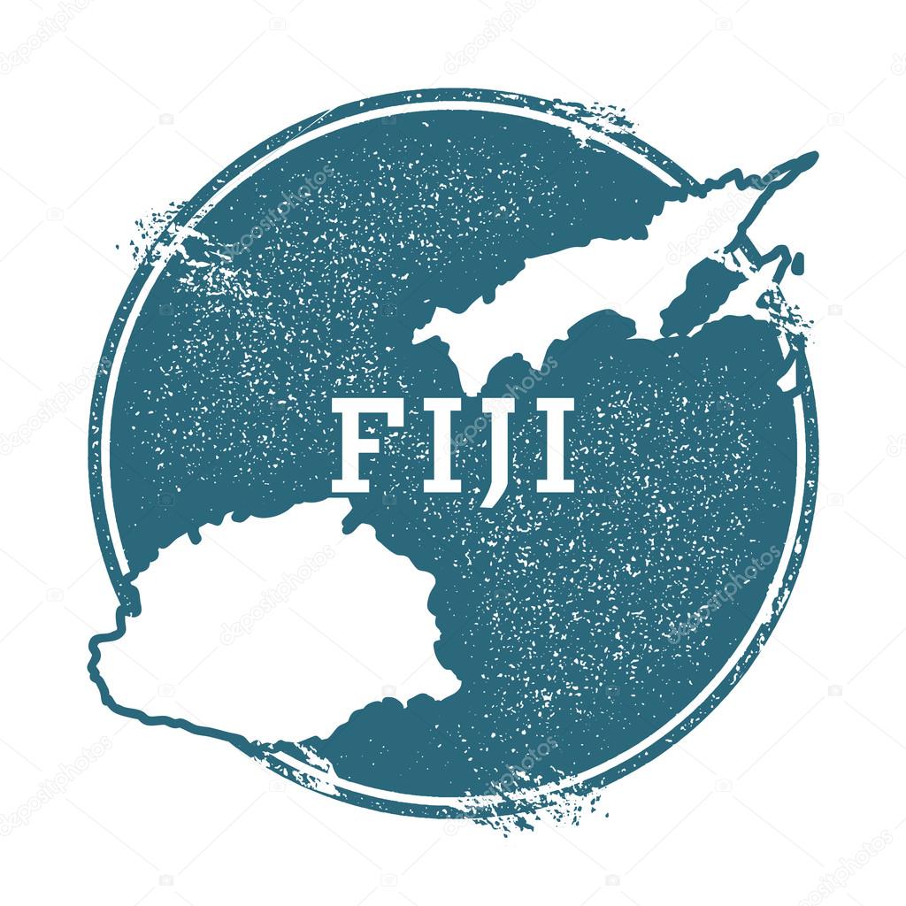 Grunge rubber stamp with name and map of Fiji, vector illustration.