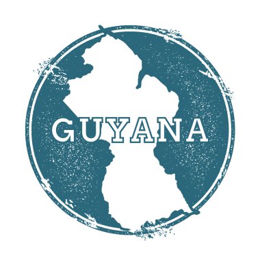 Grunge lastik damga adı ve Guyana, vektör çizim Haritası.