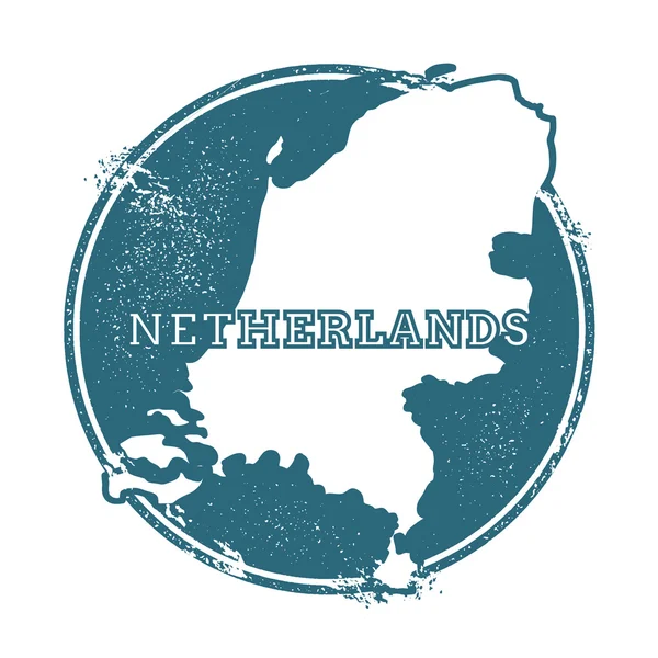 Grunge gummistämpel med namn och karta över Nederländerna, vektorillustration. — Stock vektor