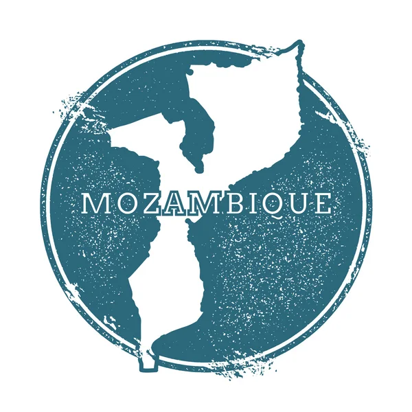 Резиновая печать с названием и картой Мозамбика, векторная иллюстрация . — стоковый вектор