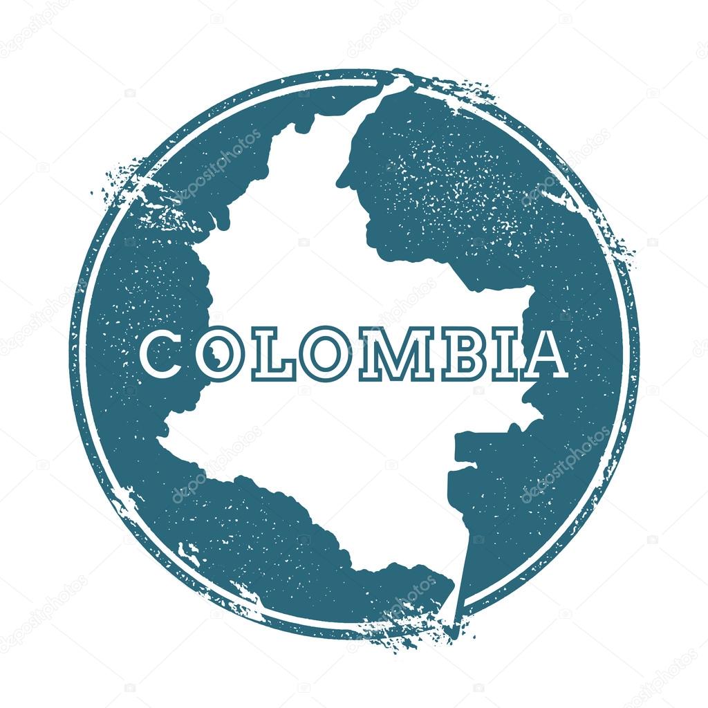 Grunge rubber stamp with name and map of Colombia, vector illustration.