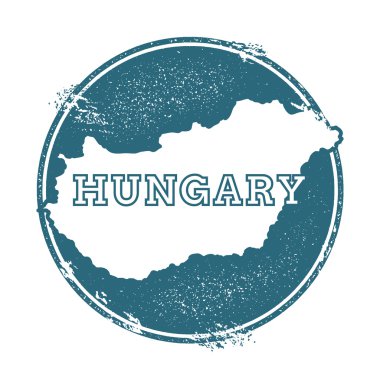 Macaristan adı ve haritası ile Grunge kauçuk damga, vektör illüstrasyon.