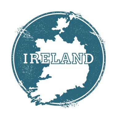 Grunge lastik damga adı ve İrlanda, vektör çizim Haritası.