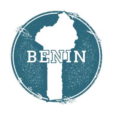 Grunge lastik damga adı ve Benin, vektör çizim Haritası.
