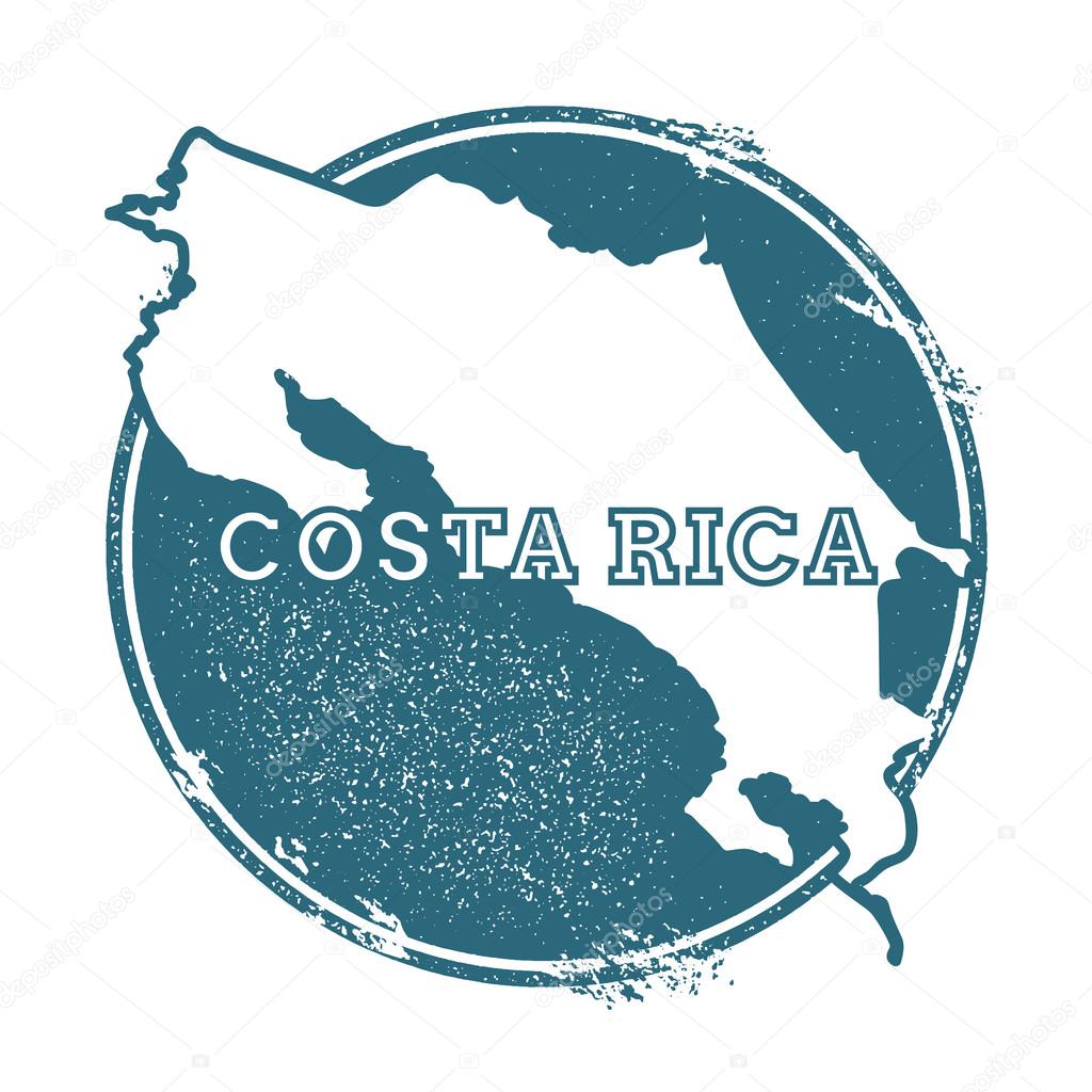 Grunge rubber stamp with name and map of Costa Rica, vector illustration.