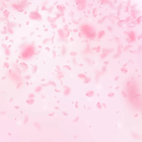 Des pétales de Sakura tombent. Fleurs roses romantiques — Image vectorielle