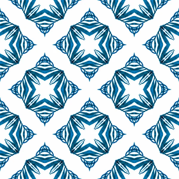 Aquarel ikat herhaalt tegelrand. Blauw — Stockfoto