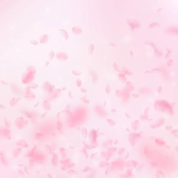 Des pétales de Sakura tombent. Fleurs roses romantiques — Image vectorielle