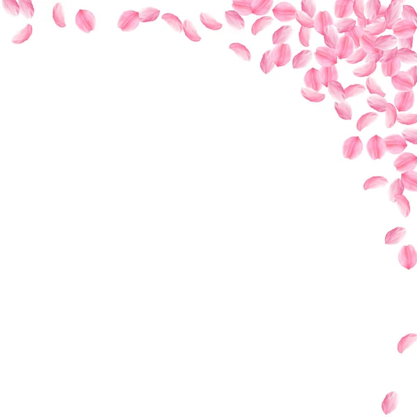 Pétalas Sakura a cair. Rosa romântico m brilhante — Vetor de Stock