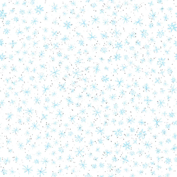 Hand Drawn blue Snowflakes Christmas Seamless Patt — Stock Photo, Image