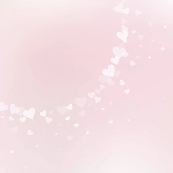 Witte Hart Liefde Confettis Valentijnsdag Hoek Fatsoenlijke Achtergrond Vallende Transparante — Stockvector