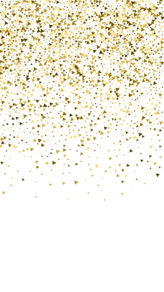 Gouden Driehoeken Luxe Sprankelende Confetti Verspreid Kleine Gouddeeltjes Witte Achtergrond — Stockvector