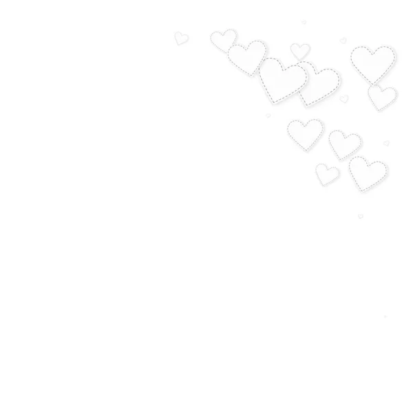 白い心の愛の告白 バレンタインデーのコーナー完璧な背景 白い背景に縫い付けられた紙のハートのコンフェッティが落ちる 感情的なベクターイラスト — ストックベクタ