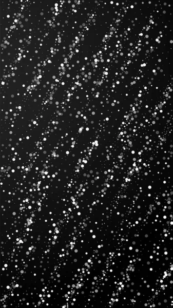 ランダムな白い点クリスマスの背景 黒の背景に小さな飛行雪のフレークと星 驚くべき冬の銀雪の結晶オーバーレイテンプレート 縦書きイラストの魅力 — ストックベクタ