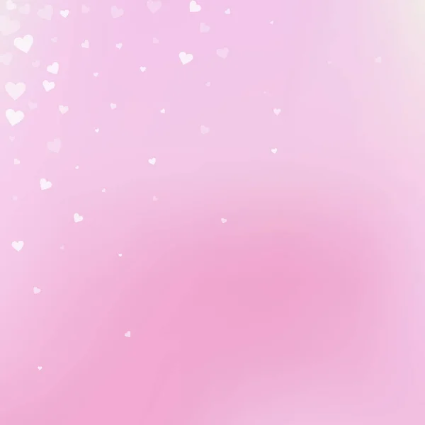 白い心の愛の告白 バレンタインデーのコーナー好奇心の背景 ピンクがかった背景に透明感のあるハートのコンフェッティを落下 著名なベクトル図 — ストックベクタ