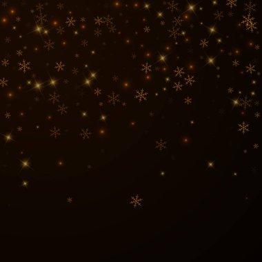 Kış yıldızlı, karlı Noel örtüsü. Noel ışıkları, bokeh, kar taneleri, gece arkaplanda yıldızlar. Lüks, gerçek, ışıl ışıl bir şablon. Nadir vektör illüstrasyonu.