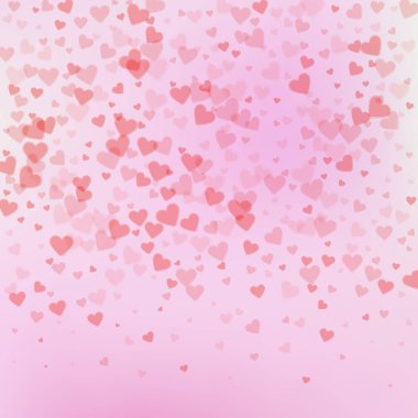 Kırmızı kalp konfetileri sever. Sevgililer Günü gradyan harika bir geçmişi var. Düşen şeffaf kalp konfetileri göze çarpmıyor. Şirin vektör illüstrasyonu.