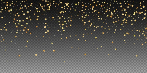 黄金の星のランダムな豪華な輝くコンフェッティ 透明な背景に小さな金粒子を散乱 素晴らしいお祝いオーバーレイテンプレート 理想的なベクターイラスト — ストックベクタ