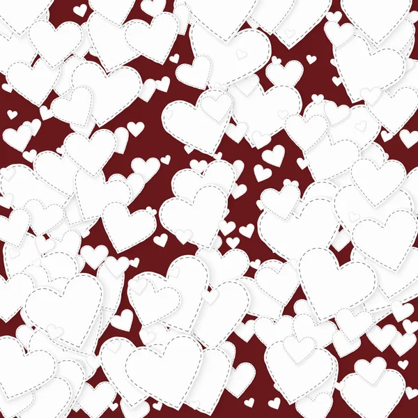 Witte Hart Liefde Confettis Valentijnsdag Patroon Majestueuze Achtergrond Gevallen Gestikte — Stockvector