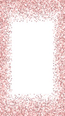 Pembe altın parıltılı lüks konfeti. Beyaz arka planda dağılmış küçük altın parçacıkları. Şablon büyüleyici bir şablon. Üstün vektör arkaplanı.