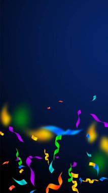 Flamalar ve konfeti. Şenlikli flamalar, folyo şeritler. Koyu mavi arka planda konfeti gradyanı. Büyüleyici parti şablonu örtüyor. Sulu kutlama konsepti.