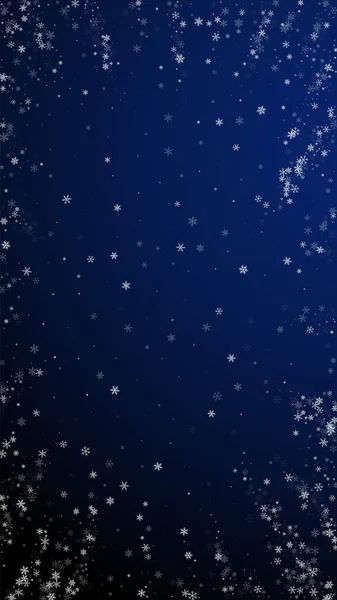Красивый Снегопад Рождество Тонкие Летящие Снежинки Звезды Темно Синем Фоне — стоковый вектор