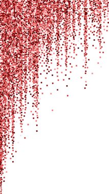 Kırmızı altın parıltılı lüks konfeti. Beyaz arka planda dağılmış küçük altın parçacıkları. Seçkin şablon. İnanılmaz vektör arkaplanı.