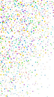 Şenlikli çekici konfeti. Kutlama yıldızları. Beyaz arka planda parlak konfeti. Büyük şablon şablonu. Dikey vektör arkaplanı.