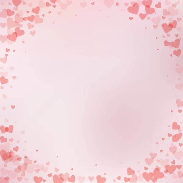 Rote Herzen Lieben Konfettis Valentinstag Vignette Symmetrischen Hintergrund Fallende Transparente — Stockvektor