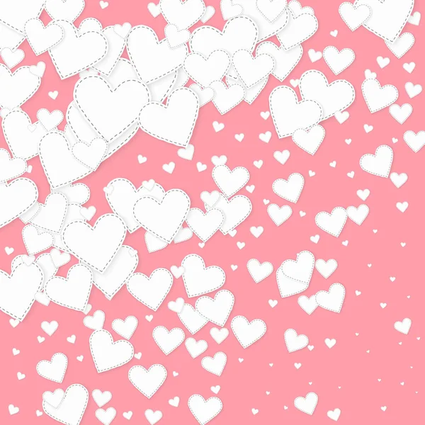 白い心の愛の告白 バレンタインデーのグラデーションアートの背景 ピンクの背景に縫い付けられた紙のハートのコンフェッティが落ちる 見事なベクトル図 — ストックベクタ