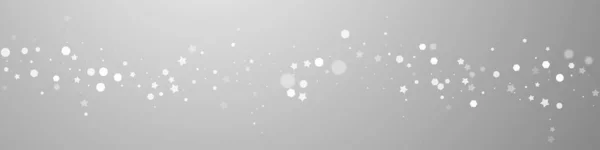 魔法の星ランダムクリスマスの背景 灰色の背景に小さな飛行雪のフレークと星 冬の銀雪の結晶オーバーレイテンプレートを息をのむ 素晴らしいパノラマイラスト — ストックベクタ