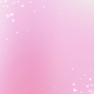 Beyaz kalp konfetileri sever. Sevgililer Günü 'nün değerli geçmişi. Şeffaf kalp konfetileri yumuşak arka planda. Kendinden geçmiş vektör çizimi.