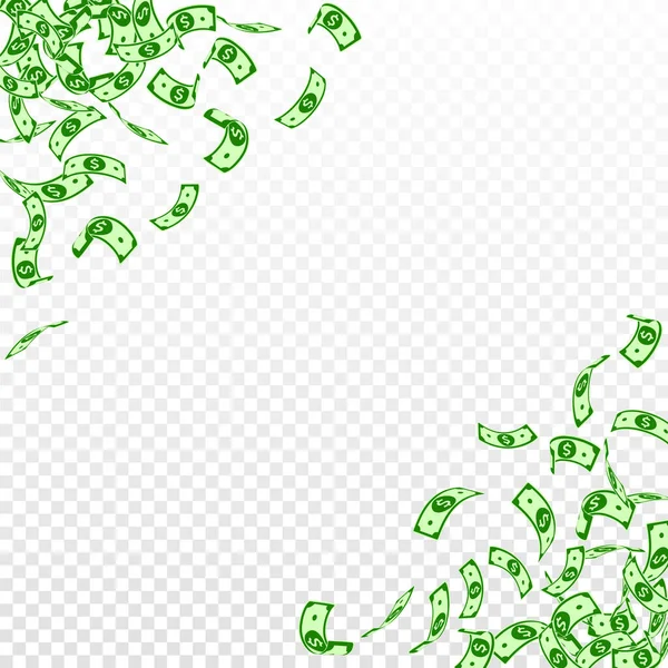 美元纸币贬值 背景透明的小额美元钞票 美国的钱酷矢量图解 令人印象深刻的头彩 财富或成功概念 — 图库矢量图片