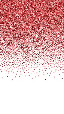 Kırmızı altın parıltılı lüks konfeti. Beyaz arka planda dağılmış küçük altın parçacıkları. Enerjik şablon şablonu. Vektör arkaplanı baştan çıkarılıyor.