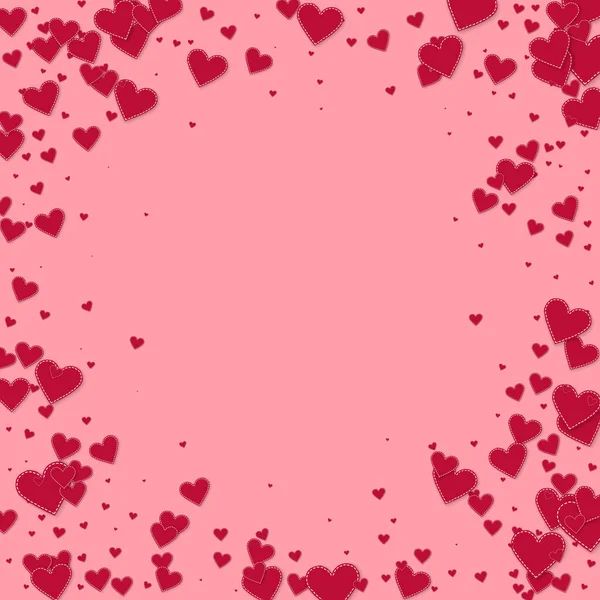 Kırmızı kalp konfetileri sever. Sevgililer günü vignette modern arka plan. Pembe arka planda düşmüş kağıt kalpler konfetisi. Göz kamaştırıcı vektör illüstrasyonu.