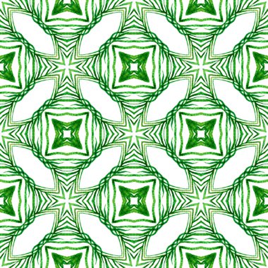 Tekstil hazır, canlı baskı, mayo kumaş, duvar kağıdı, ambalaj. Yeşil şaşırtıcı boho şık yaz tasarımı. Mozaik kusursuz desen. El çizimi yeşil mozaik pürüzsüz sınır.